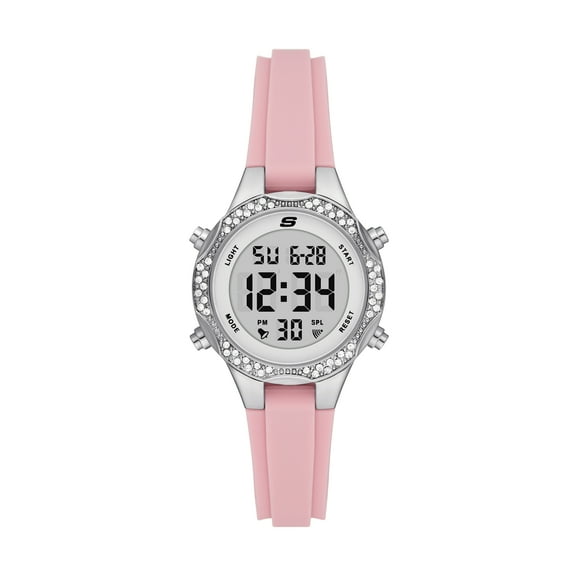 Skechers Women's Brinkley Digital Chronograph, Silver-Tone Alloy Watch and Bracelet Set