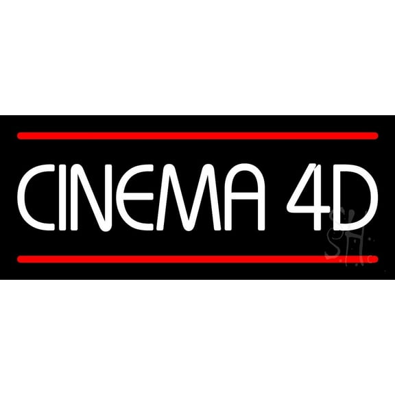 Cinema 4d With Red Line LED Neon Sign 10" Tall x 24" Wide - inches Black Square Cut Acrylic Backing, with Dimmer - Premium built indoor Sign for Cinema.