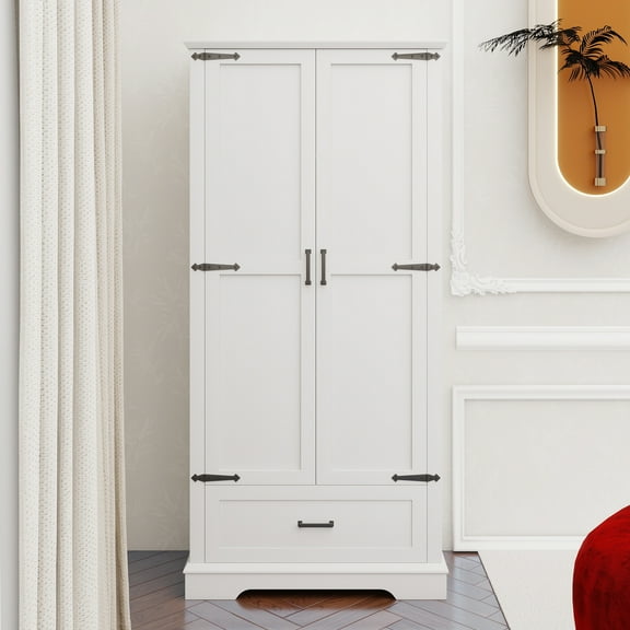 Tall Bathroom Storage Cabinet, Cabinet with Two Doors and One Drawer, Adjustable Shelf, MDF Board, White