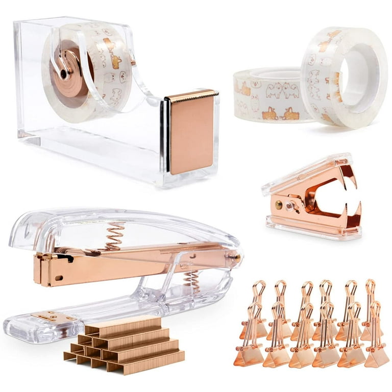 Desk Stapler Set, Tape Dispenser with 3Rolls Transparent Tape, Staple  Remover with 1000 Staples and 12 Binder Clips. 
