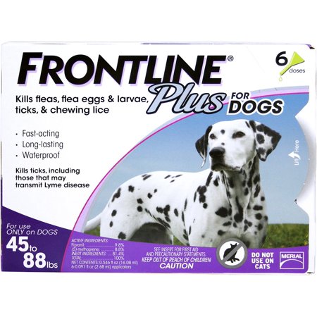Frontline Plus Canine 45-88 Pounds 6 Doses Fleas Ticks Lice Waterproof