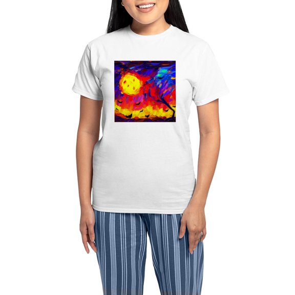 CafePress - Halloween Modern Abstract Oil Painting - Women's Short Sleeve Print T-Shirt and Pants Light Cotton Pajama Set
