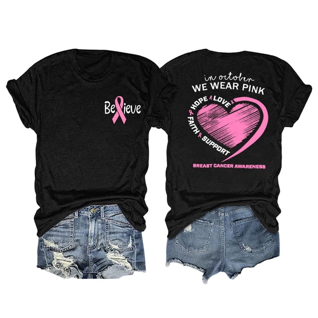 TINZ Cancer Shirt Women Cancer Shirts Ribbon Cancer Awareness Rainbow T Shirts Cancer Short Sleeve Tops Log Sleeve T Shirts for Women Set Shirt for Women Walking T Shirts Women