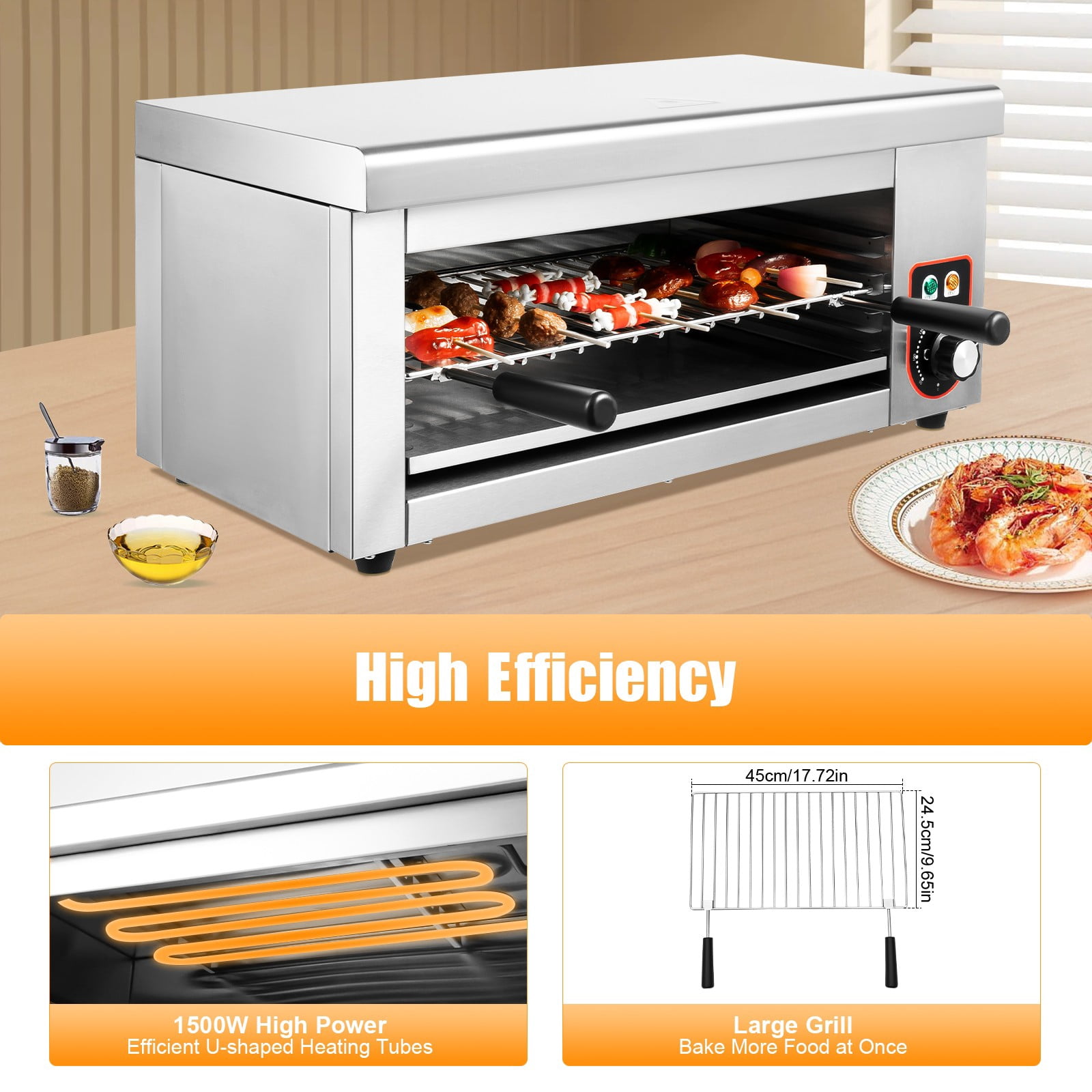 1500W Electric Oven Cheese Melter Salamander Broiler BBQ Gril Countertop Toaster
