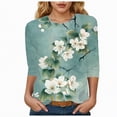 thumbnail image 2 of Towmus T Shirts for Women Graphic 3/4 Length Sleeve Ladies Tops Floral Print Dressy Blouses Crew Neck Casual Tunic Tops Summer Shirts, 2 of 5