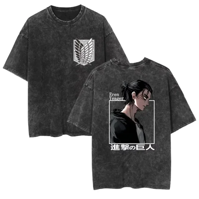 Camisetas lavadas de Anime Attack on Titan, camisetas gráficas de manga corta transpirables con estampado de doble cara, ropa de calle Vintage Y2k para hombres