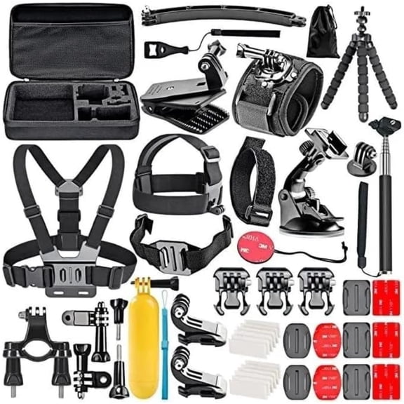 50-in-1 Action Camera Accessory Kit, Compatible with GoPro Hero 12/11/10/9, DJI Osmo, Insta360, SJCAM, AKASO - Includes Head/Chest Straps, Floating Grip, Suction Cup, Tripod & Mounts