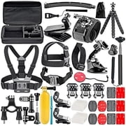 50-in-1 Action Camera Accessory Kit, Compatible with GoPro Hero 12/11/10/9, DJI Osmo, Insta360, SJCAM, AKASO - Includes Head/Chest Straps, Floating Grip, Suction Cup, Tripod & Mounts