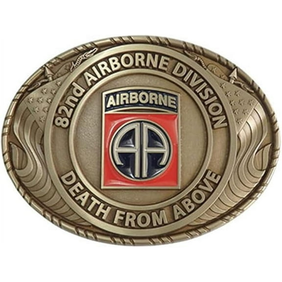 Indiana Metal Craft US Army 82nd Airborne Division Double USA Flag Solid Brass Buckle with Belt. MADE IN USA.