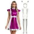 thumbnail image 3 of YiZYiF Women Space Alien Costume Metallic Dance Dress for Halloween Role Play Robot Astronaut Outfit Hot Pink-A S, 3 of 5