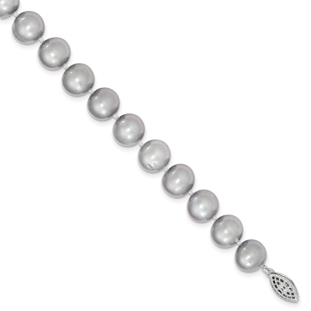 Sterling Silver 20in 9-10mm Grey Egg Shape Freshwater Cultured Pearl Necklace