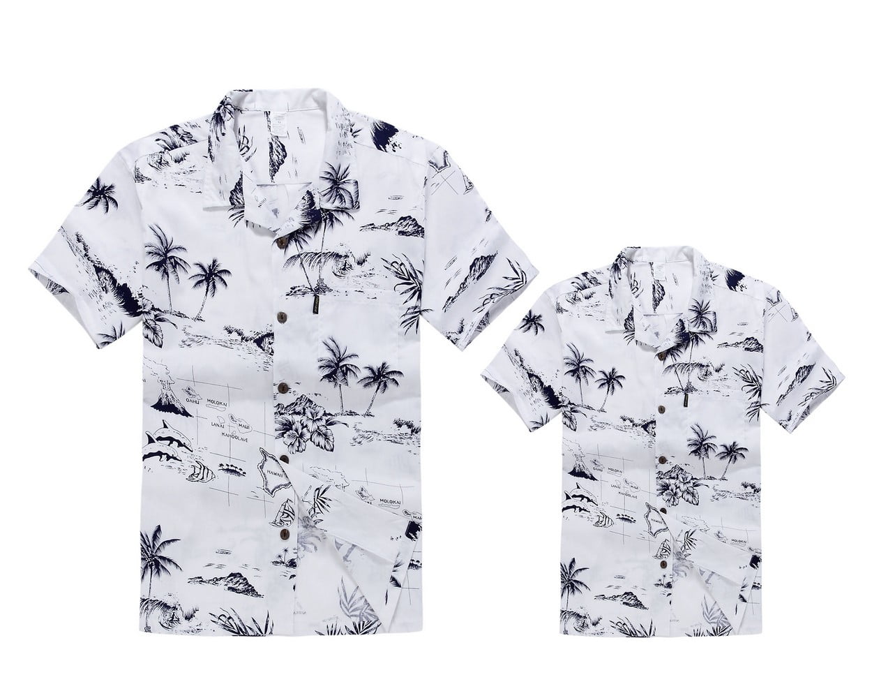 Matching Father Son Hawaiian Luau Outfit Men Shirt Boy Shirt White Map