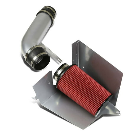 For 1996 to 2000 Chevy / GMC C / K -Series GMT400 5.0 / 5.7 Silver Cold Air Intake Pipe+Heat Shield+Red Filter 97 98