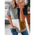 thumbnail image 2 of Blouses T-Shirts Décontractées à Manches Courtes à Blocs de Couleur Rayés pour Femmes, 2 of 4