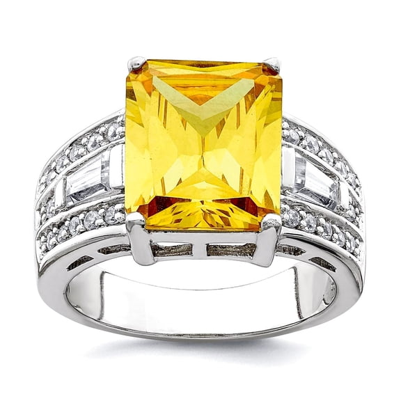 925 Sterling Silver Polished Yellow and Clear Cubic Zirconia Ring Size 6 Ring for Women
