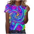 thumbnail image 3 of Feancey Mardi Gras Short Sleeve Tops for Women Trendy Tie Dye Print Tshirts Holiday Casual Round Neck Blouse New Orleans Carnival Party T-Shirt Purple L, 3 of 6