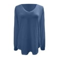 thumbnail image 4 of MHFRRA Camiseta de Manga Larga con Cuello En V para Mujer, Corte Holgado, Informal, con Hombros descubiertos y Dobladillo Anudado a La Cintura para Uso Diario Azul, 4 of 5