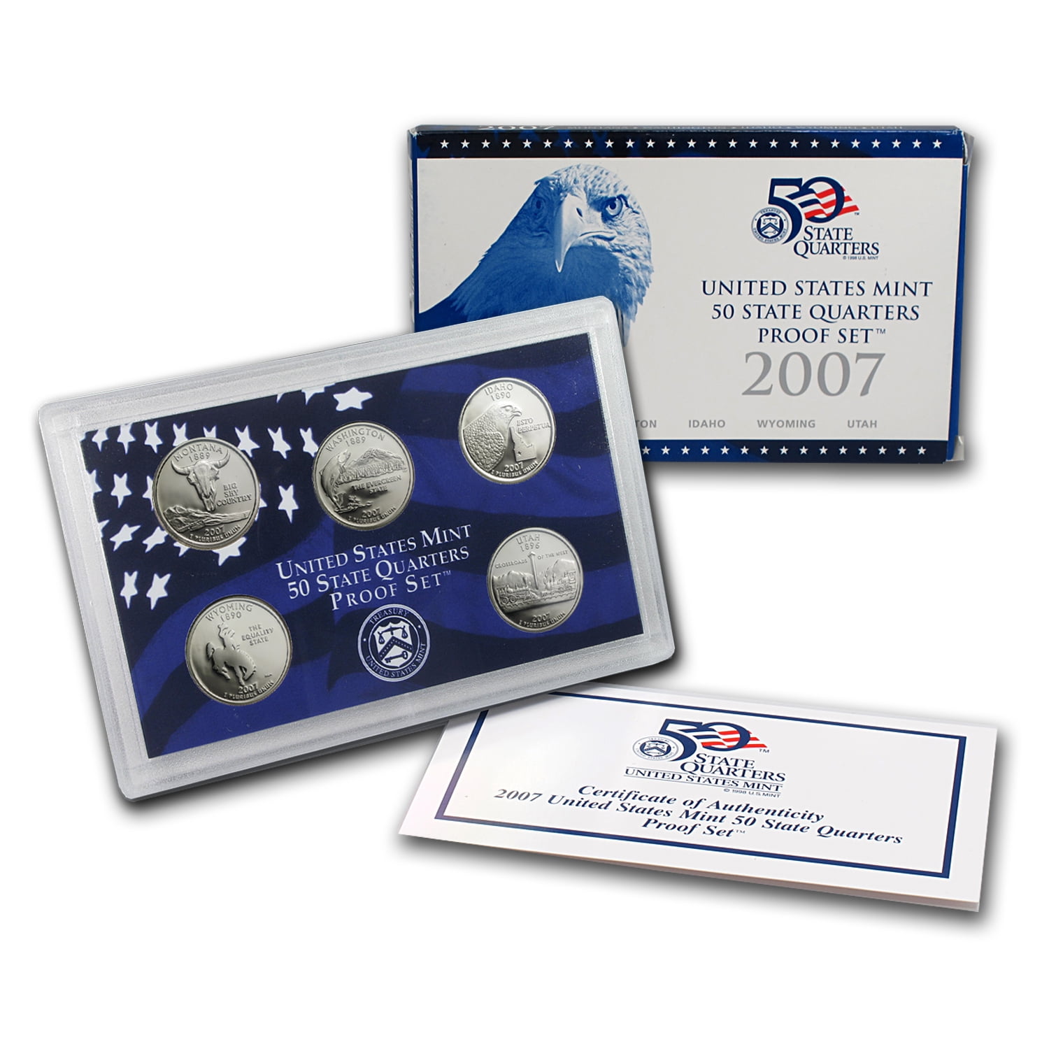 Free shipping! 2001 5-piece SILVER STATE QUARTER Proof Set 