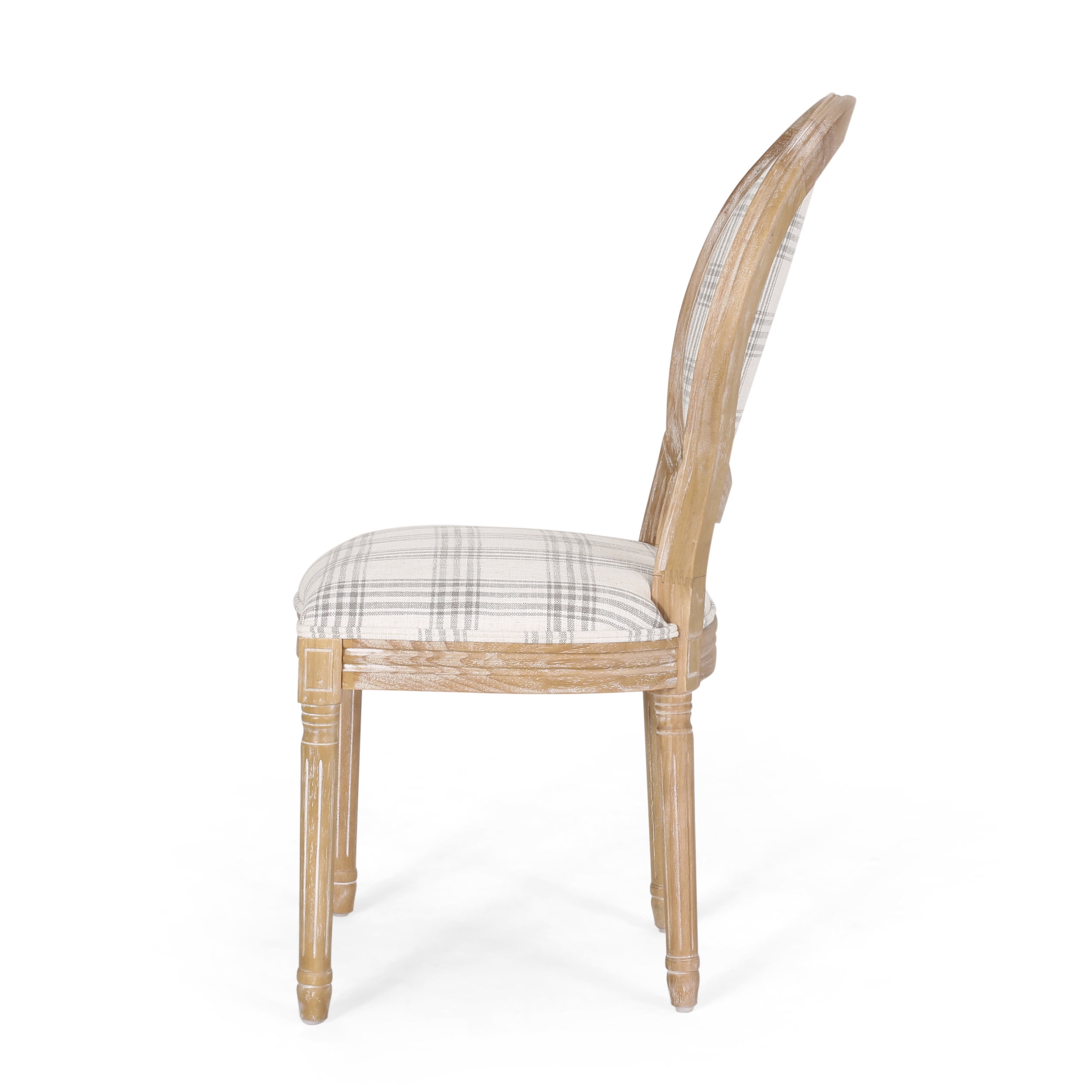 Noble House Karter Fabric Dining Chairs, Set of 2, Gray Plaid and Light Beige