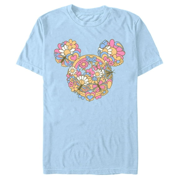 Men's Mickey & Friends Flowers and Butterflies Ears Graphic Tee Light Blue Small