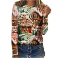 thumbnail image 1 of Haut à Manches Longues pour Femme Aqestyerly Christmas Print Pull Col Rond à Manches Longues, 1 of 3