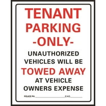 Hy-Ko Parking Lot Sign Red 19" H X 15"W Tenant Parking Only Plastic