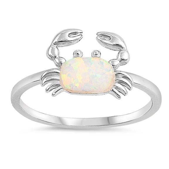 CHOOSE YOUR COLOR White Simulated Opal Oval Animal Crab Claw Ring .925 Sterling Silver Band CZ Female Size 10