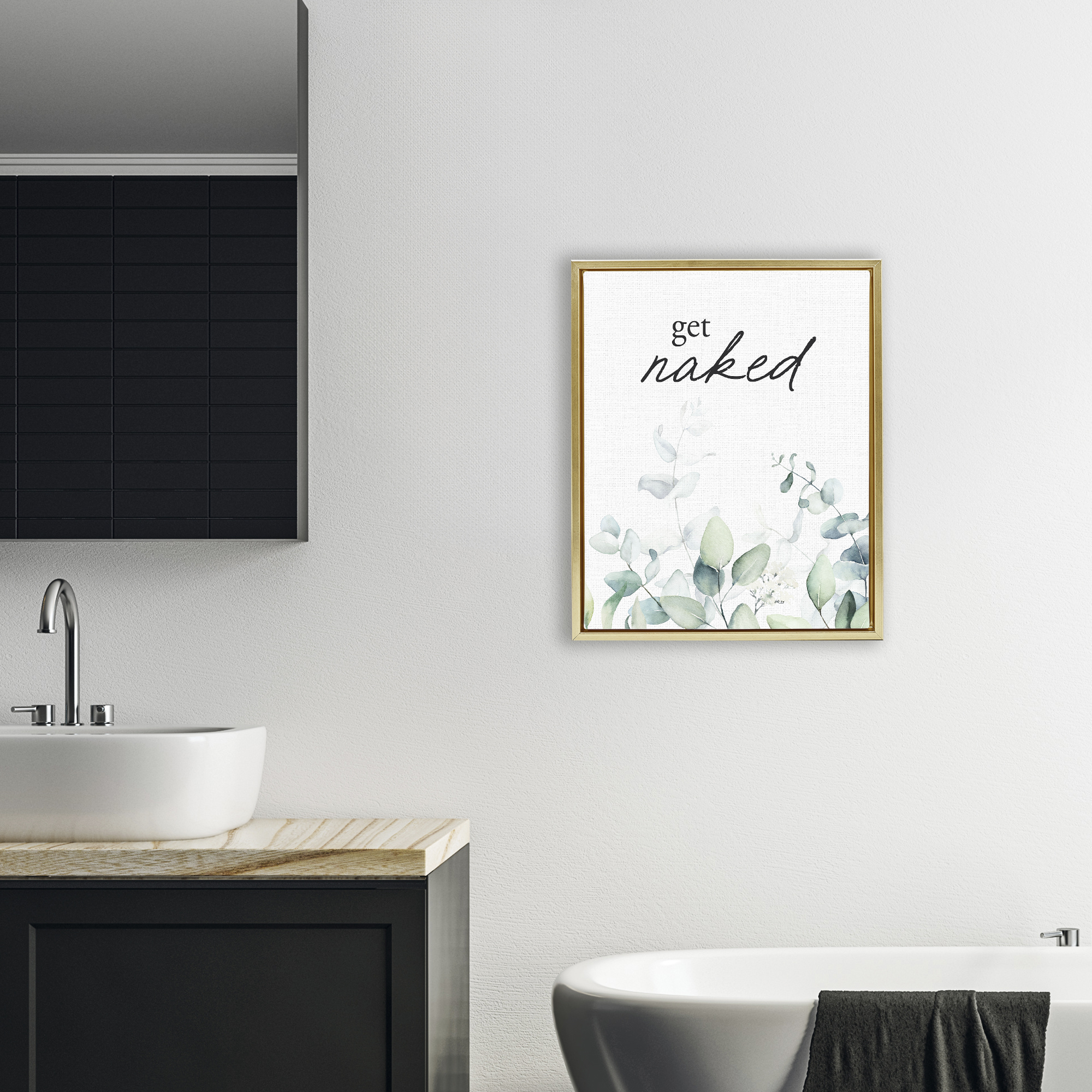 Get Naked Minimal Herbs Gold Framed Floater Canvas Wall Art, design by Lettered and Lined