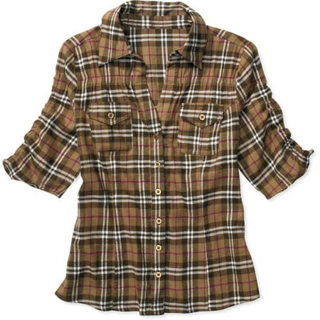 Op - Juniors' Plaid Flannel Short-Sleeve Shirt - Walmart.com