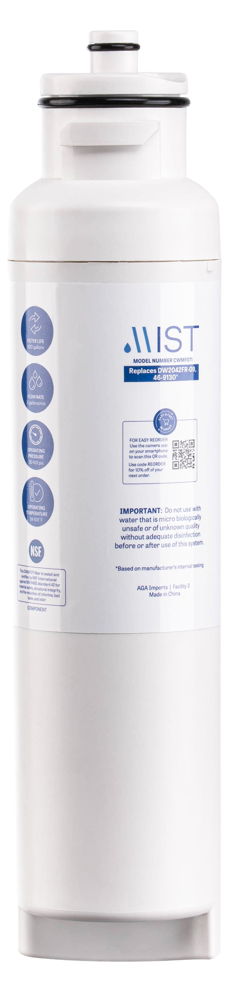 Mist DW2042FR-09 Water Filter Replacement for Daewoo, Refrigerator Water Filter Compatible with DW2042FR, Aqua Crystal DW2042F-09, Kenmore 46-9130. NSF Certified. Daewoo Water filter (2 pack)