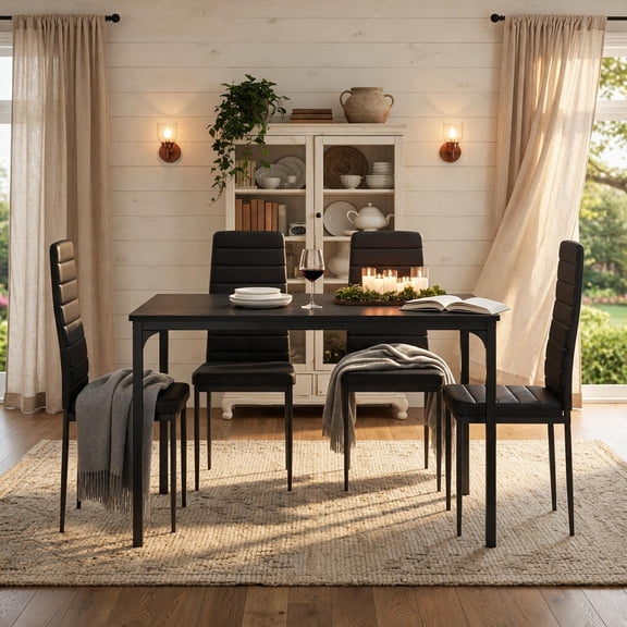Aiho 5-Piece Kitchen Dining Table Set for 4 for Dining Room, Black
