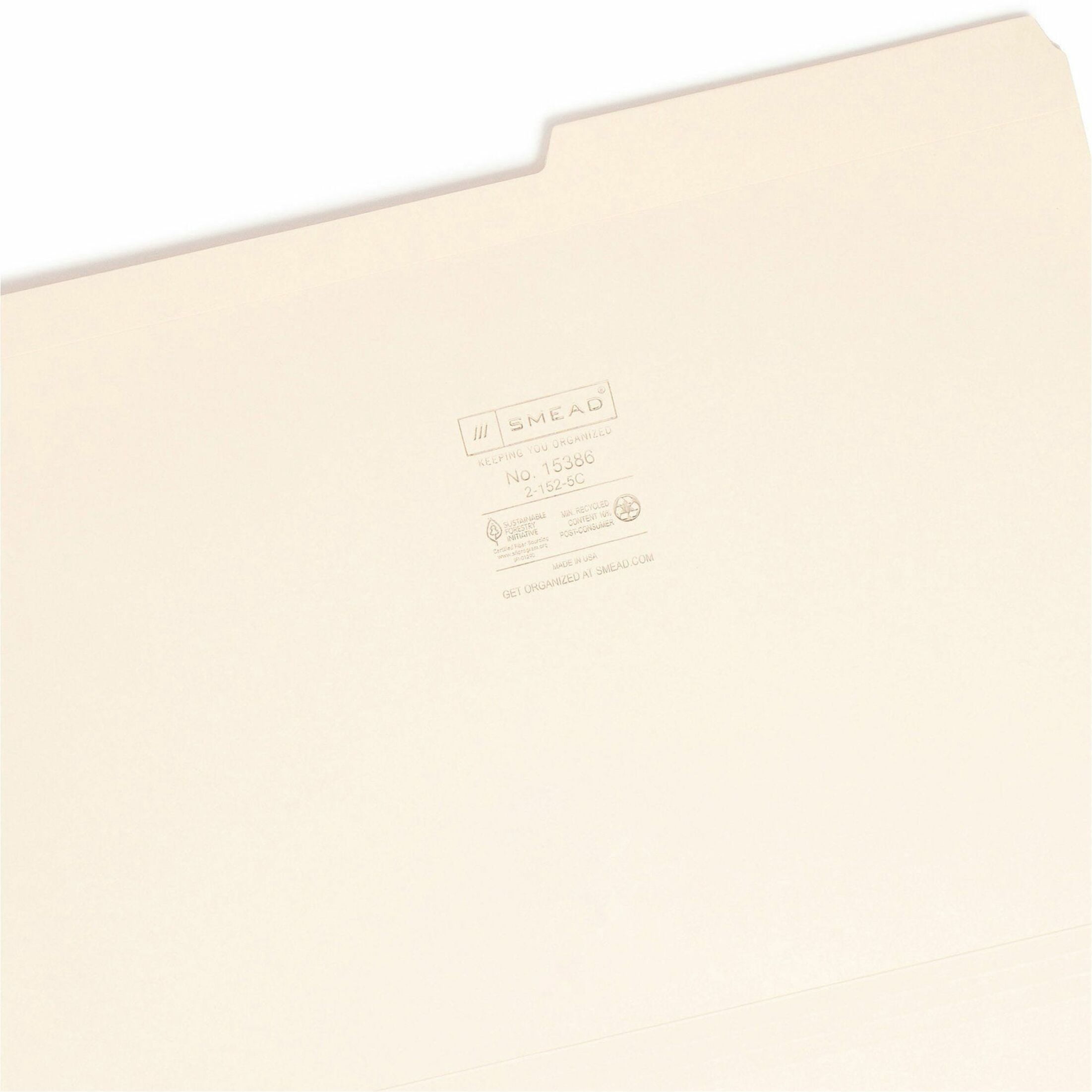 Smead, SMD15386, File Folders with Reinforced Tab, 100 / Box, Manila