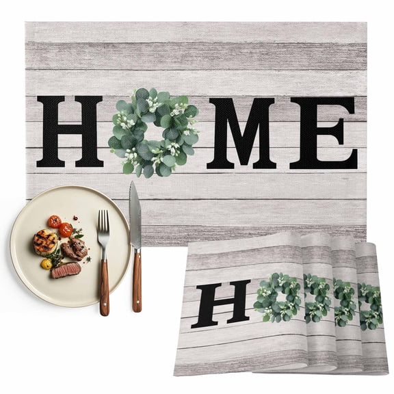 Farmhouse HOME Placemats Set of 4, Summer Eucalyptus Leaves Table Mats Washable Heat-Resistant Non-Slip Place Mats for Kitchen Dinner Table Indoor Outdoor Decor,13x19 Inch