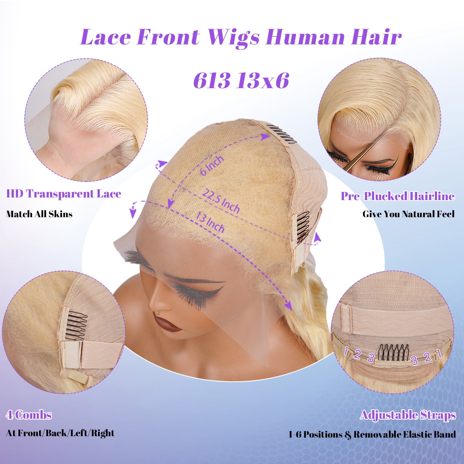22"Body Wave Blonde Wig Human Hair, 13x6 Lace Front Wig Human Hair, 200 Density