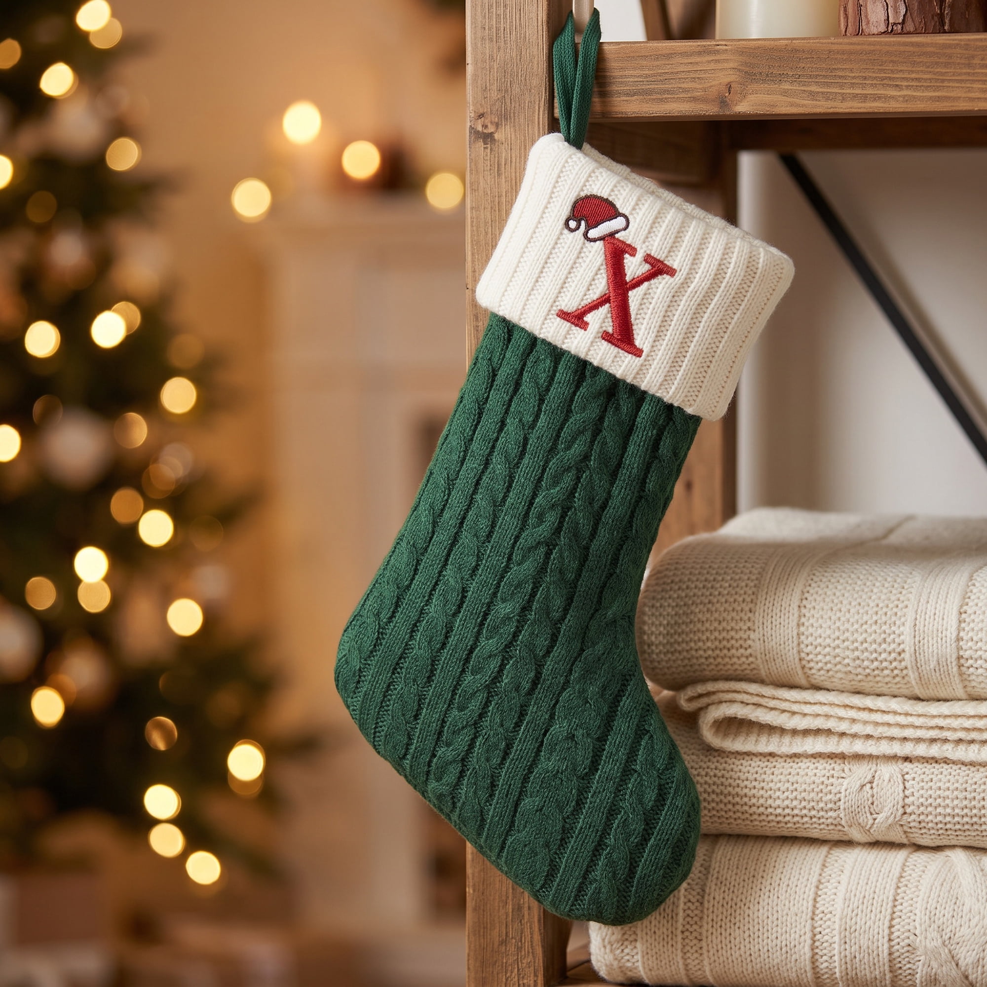 Unique Bargains Christmas Luxury Grand Hearth Accent Stocking Green Letter X 8"