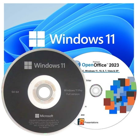 Microsoft Windows 11 Professional OEM 64 Bit DVD For UEFI Bios & Open Office. 2 in 1 Pack