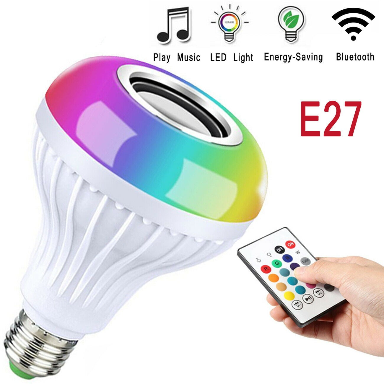 Bluetooth Speaker 12W RGB LED Light Bulb E27 Wireless Music Playing w/ Remote aa