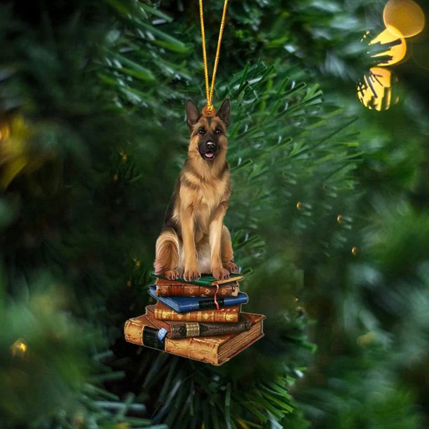 Puntoco Colgante con forma de árbol de Navidad, adorno navideño con forma de perro, colgante de trineo, libros navideños, adornos acrílicos, regalos para amantes de los libros, adornos navideños