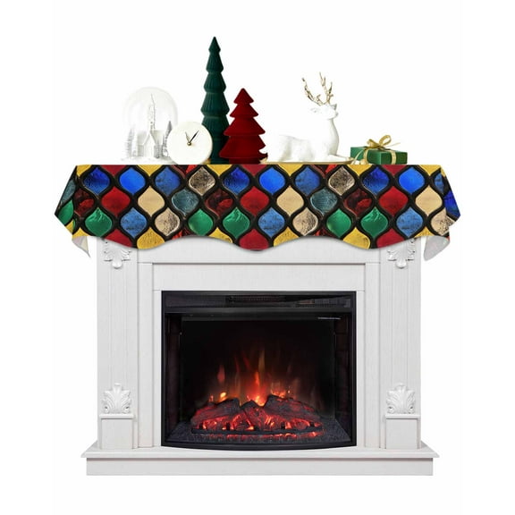 Colorful Morocco Fireplace Mantel Scarf Table Runner, Modern Geometric Abstract Art Winter Garland Mantel Top Tablerunners Dresser Scarves Cover Decorations for Windows Party Living Room 70''x17''