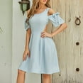thumbnail image 6 of Arnsht Women's Summer Casual Dress Off Shoulder Flutter Sleeve Bow Round Neck Midi Swing Cassual Formal Dresses with Pocket Light Blue M, 6 of 8
