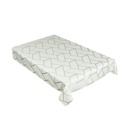 

Violet Linen Swiss Modern Geometric Pattern Polyester Embroidered White 70 Inch by 180 Inch Seats 16 to 18 people Rectangular Tablecloths