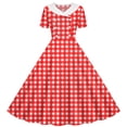 thumbnail image 2 of Tumotour Summer T-Shirt Dress for Women's Flowy Pleated A-Line Dress Lapel Short Sleeve Mid-Length Plaid Beach Sundress, 2 of 7