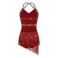 thumbnail image 4 of XUNZOO Justaucorps-Robe de Danse Latine pour Femme Sans Manches à Franges Justaucorps Rumba Samba Danse de Salon Bourgogne P, 4 of 7