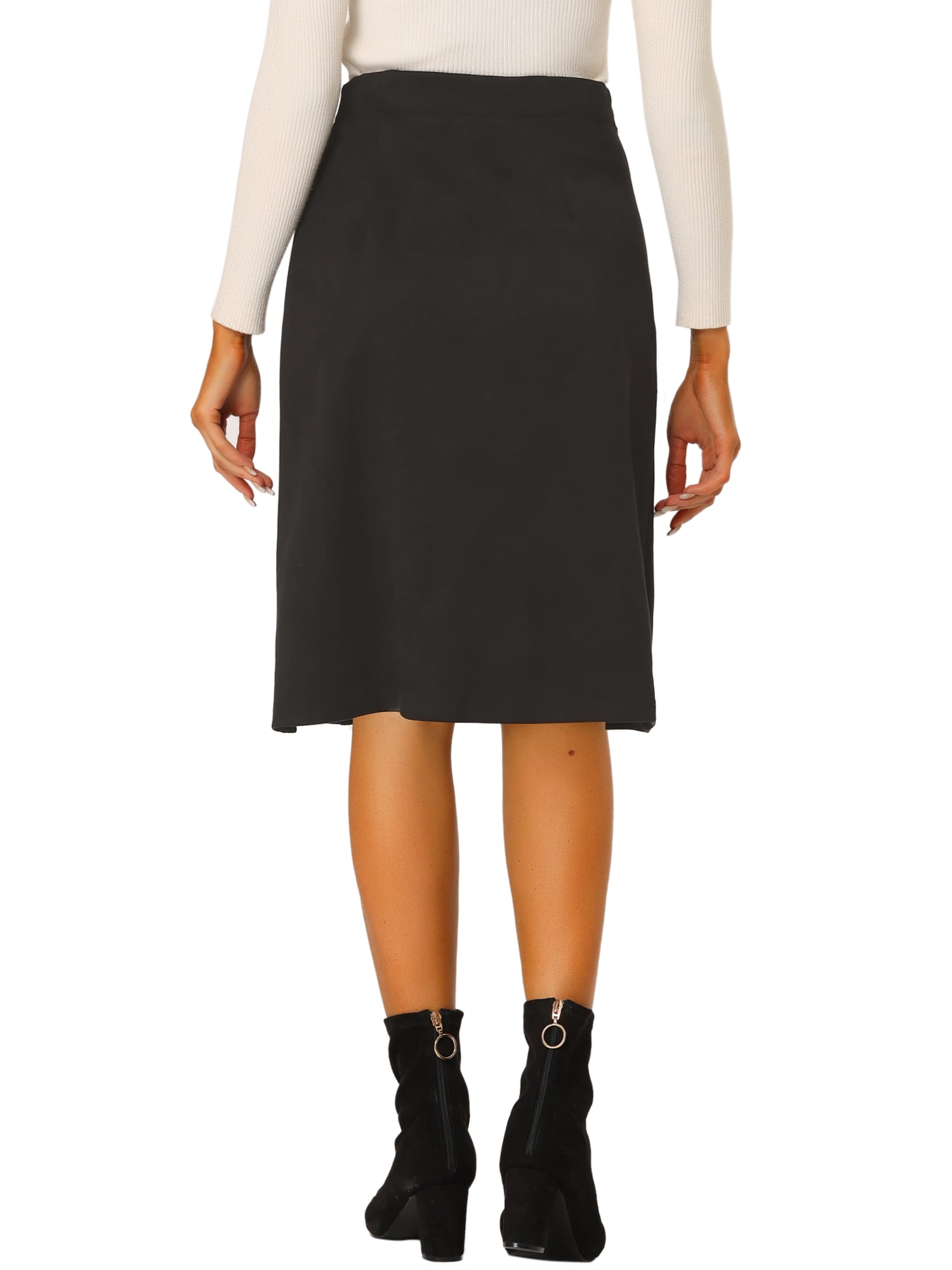 Unique Bargains Women's Suede Button Front Pockets Decor A-Line Skirts M Black
