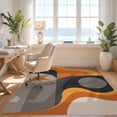 thumbnail image 3 of Design&I 9'x12' Washable Area Rug Orange Gray Geometric Curves and Waves Design Elegant Abstract Art with Contrasting Tones for Master Suite, Under Bed, Sleek Flatweave Pet Friendly, 3 of 7