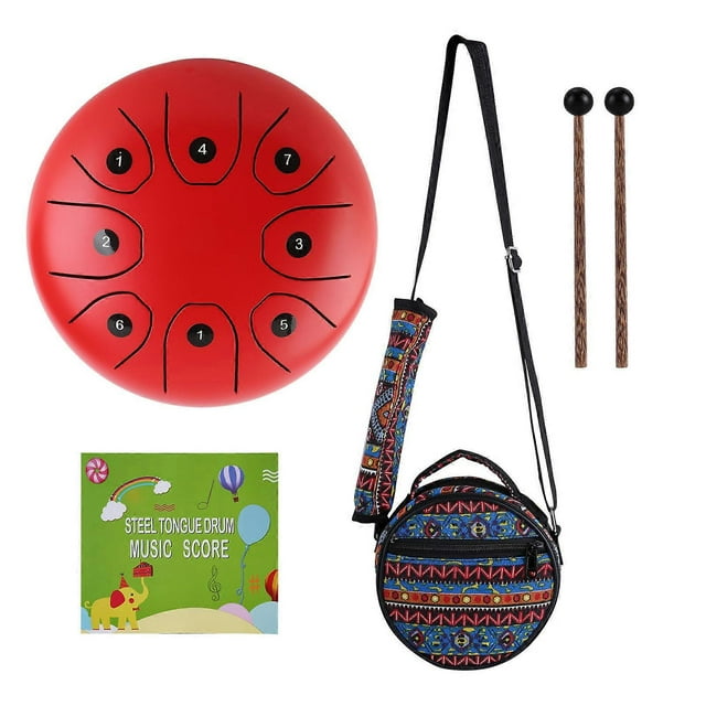 5.5inch Mini 8 Tone Steel Tongue Drum C Key Percussion Instrument Hand Pan Drum with Drum Mallets Carry Bag