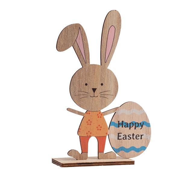 Small Accent Table for Small Spaces Wooden Easter Rabbit and Egg Decoration 10x15cm, Multicolor Patterned Tabletop Ornament, Dining Table for Small Spaces Party Decor and Centerpiece