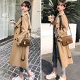 thumbnail image 4 of Fall Winter Women Jacket Double-breasted Buttons Solid Color Turn-down Collar with Belt Mid Length Windproof Outdoor Overcoat, 4 of 7