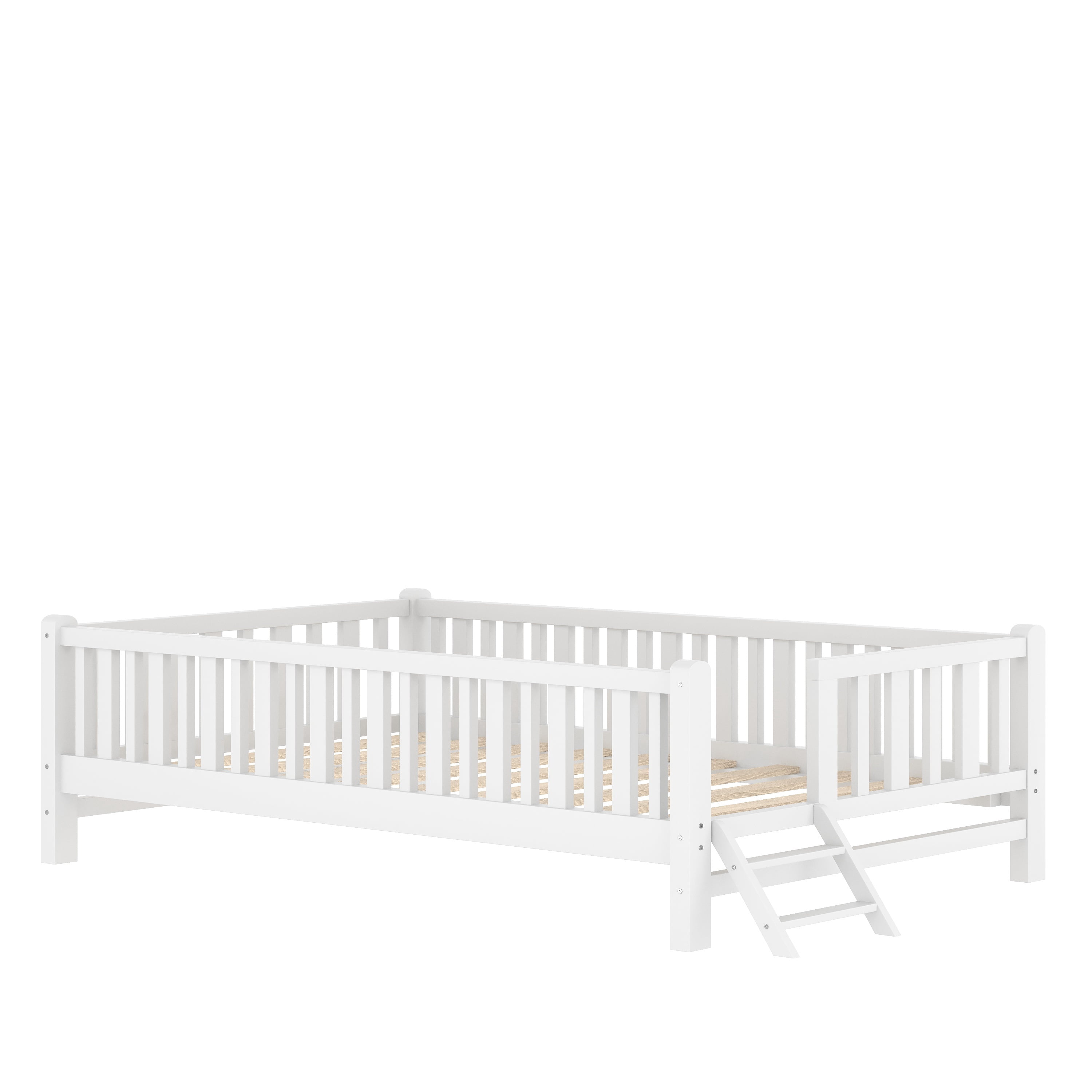 MODERNLUXE Twin Size Platform Bed with Guardrails, White