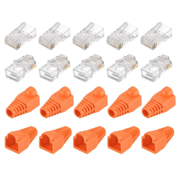 RJ45 Cat6 Connectors RJ45 Ends 8P8C Modular Plug Pass Through Connector with Orange Boots Cover 50pcs
